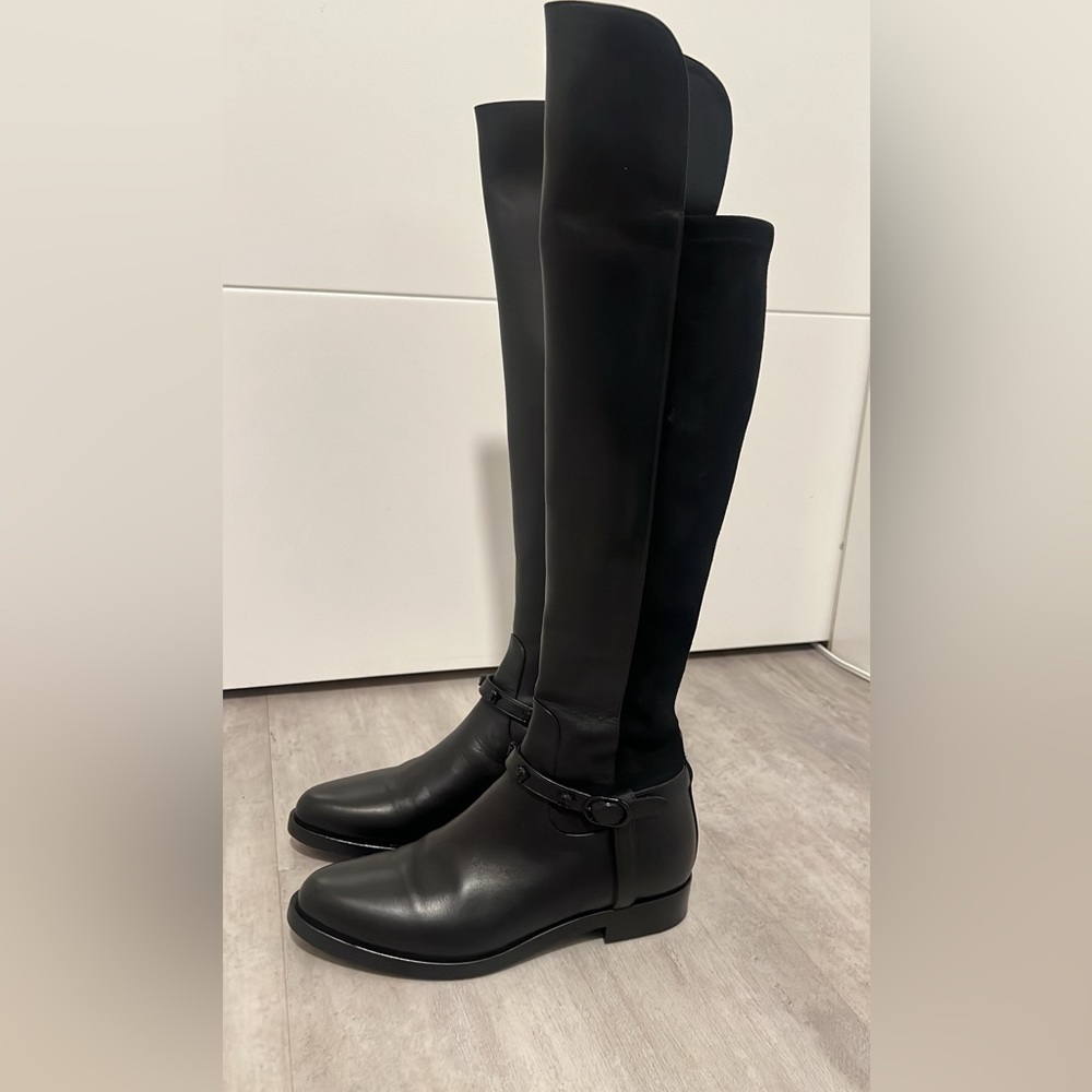 Versace black knee boots with metal medusa head belt detail. Like new